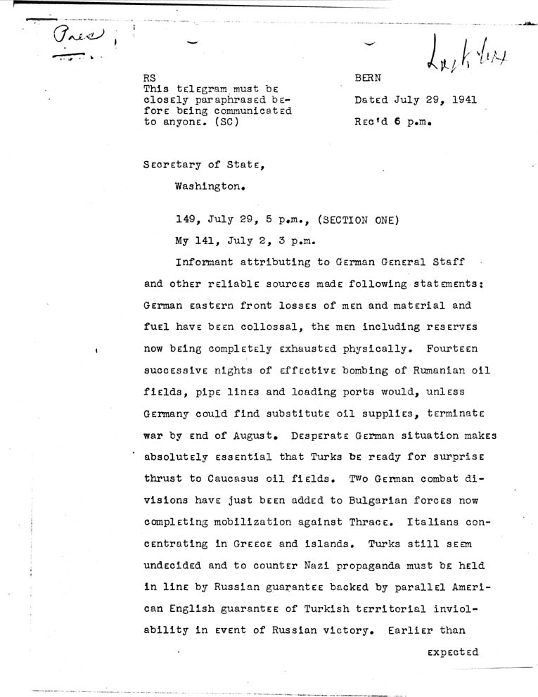 [a25c01.jpg] - Harrison to Secretary of State  7/29/41