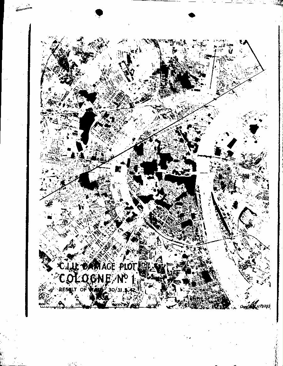 [a26ff01.jpg] - MAP SHOWING C.I.U. DAMAGE PLOT COLOGNE NO.1 RESULT OF RAID 30/31.4.42    PAGE- 1