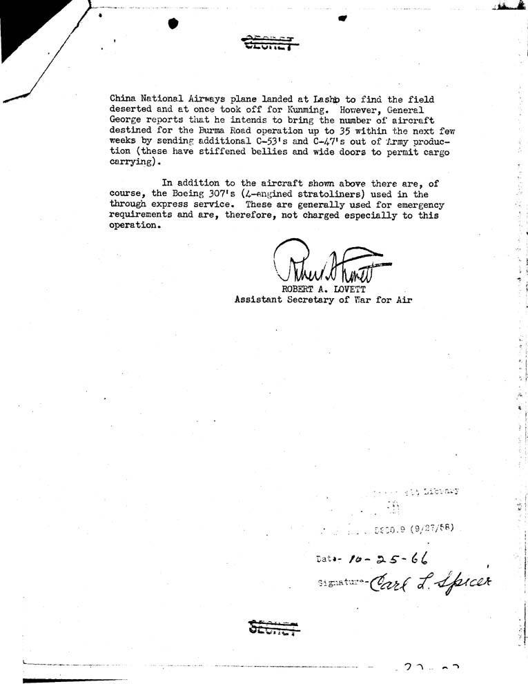 [a32n03.jpg] - Memoradum from Hopkins to Mr. Lovett 4/24/42