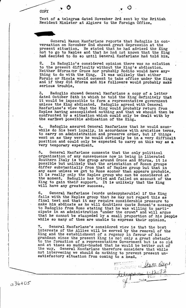 [a36t05.jpg] - Memorandum to The President: Department of State-November 9, 1943