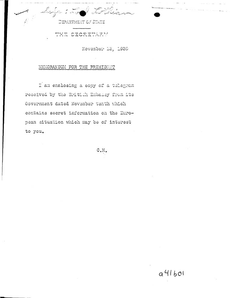 [a41b02.jpg] - Memorandum-CH-->The President-November 13, 1939