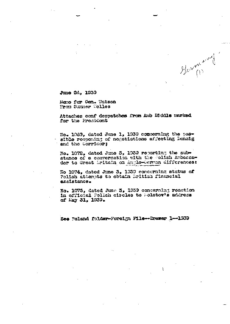 [a295l01.jpg] - Memo: Welles-->Gen. Watson 6/24/39