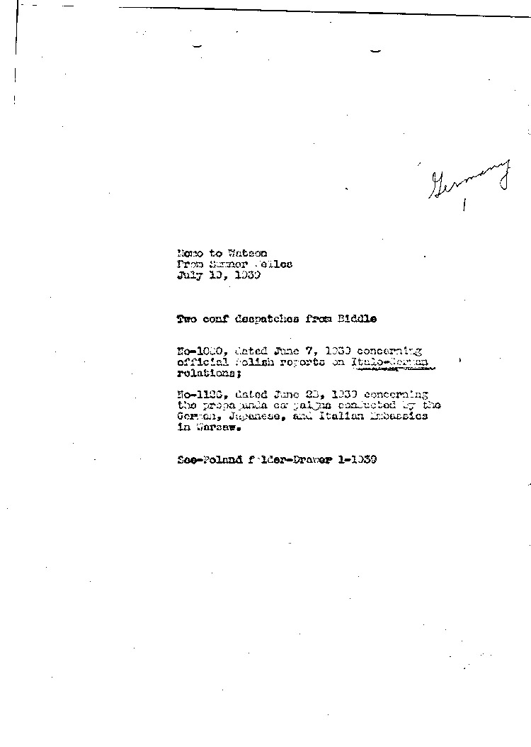 [a295n01.jpg] - Memo: Welles-->Gen. Watson 7/19/39