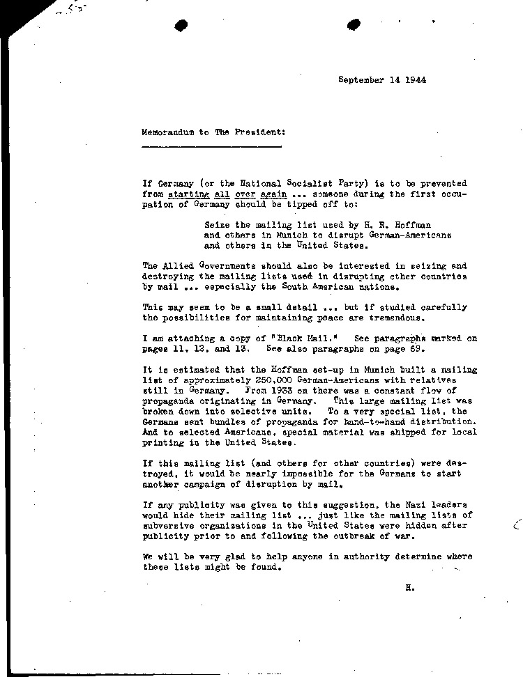 [a297e02.jpg] - Memorandum: Henry Hoke-->FDR 9/14/44