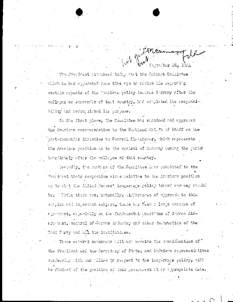 [a297f01.jpg] - memo re: European Advisory Commission 9/26/44
