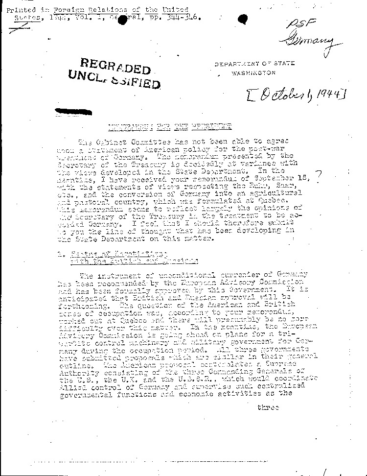 [a297h01.jpg] - Memorandum: Hull-->FDR 10/1/44