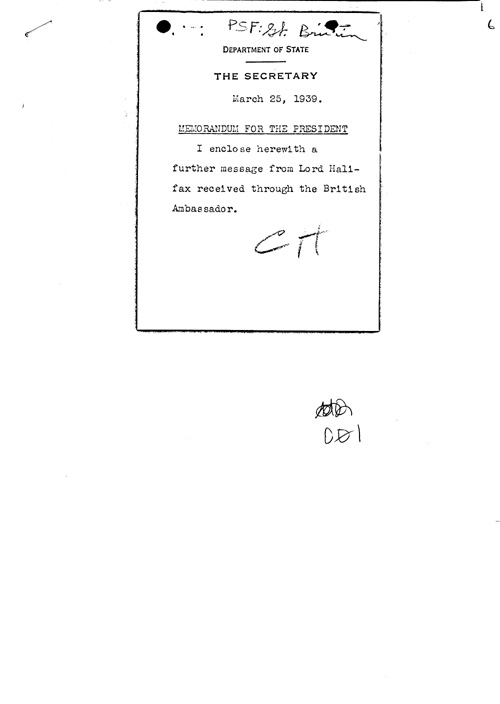 [a304o01.jpg] - Memo cover for FDR 3/25/39