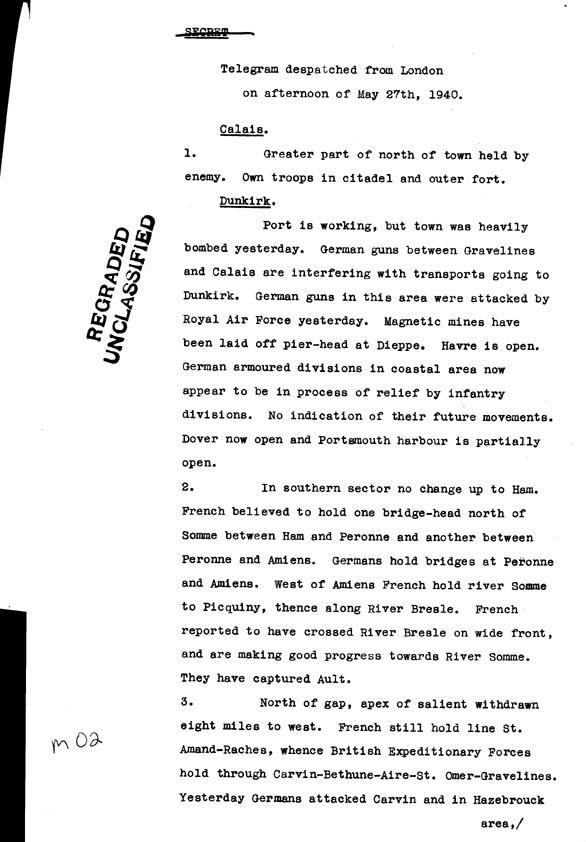 [a306m02.jpg] - Telegram despatched from London the afternoon of May 27th 1940