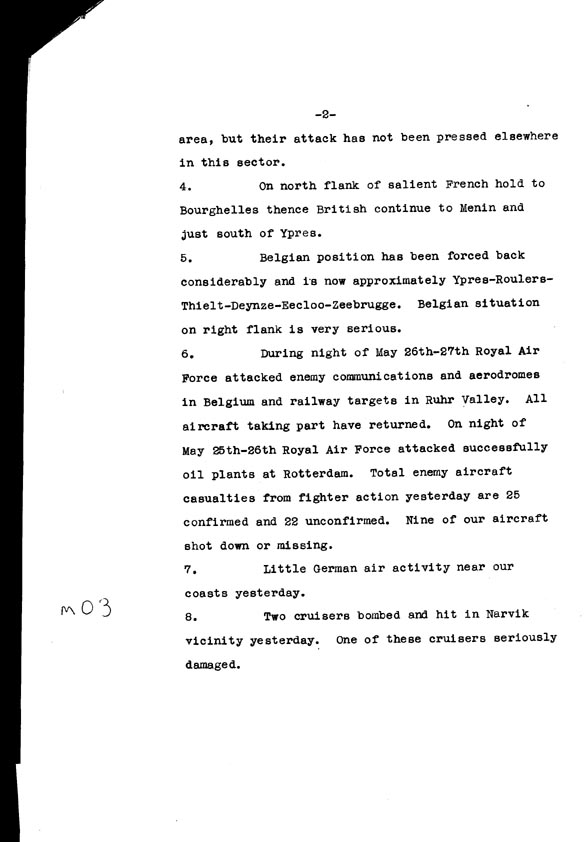 [a306m03.jpg] - Telegram despatched from London the afternoon of May 27th 1940 - Page 2