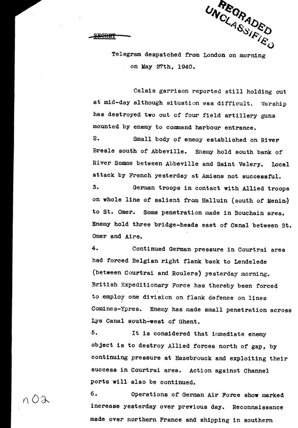 [a306n02.jpg] - Telegram despatched from London the morning of May 27th 1940