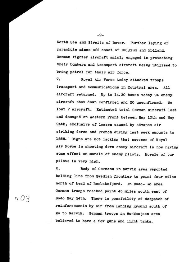 [a306n03.jpg] - Telegram despatched from London the morning of May 27th 1940 - Page 2