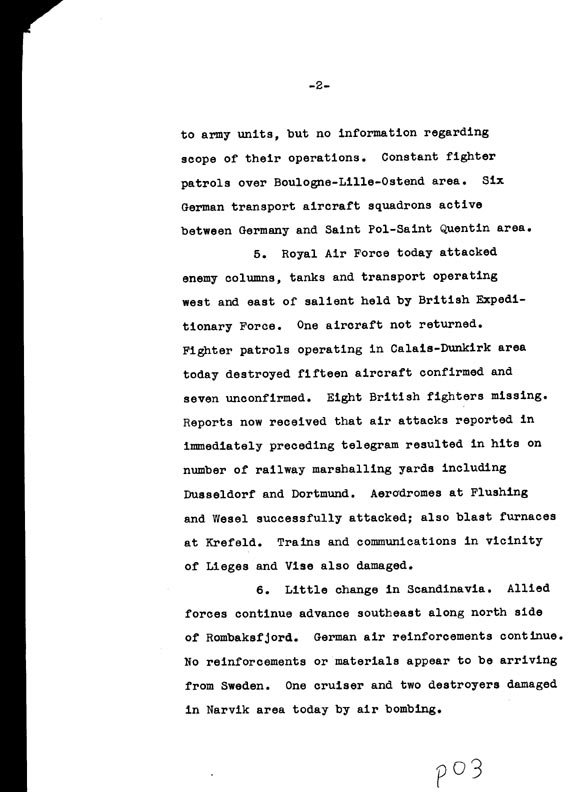 [a306p03.jpg] - Telegram despatched from London on the evening of May 28th 1940 - Page 2