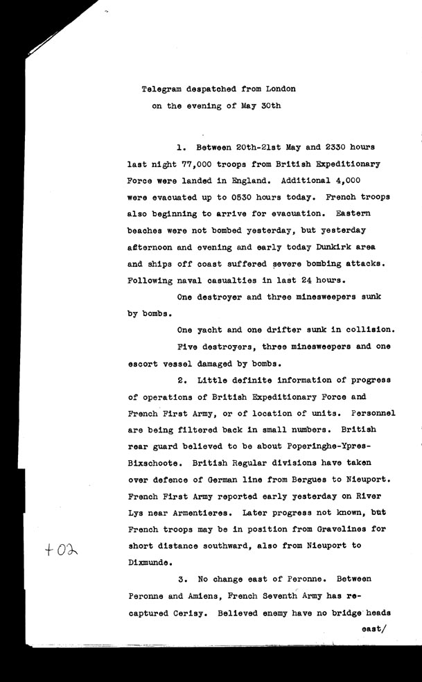 [a306t02.jpg] - Telegram despatched from London on the evening of May 30th 1940