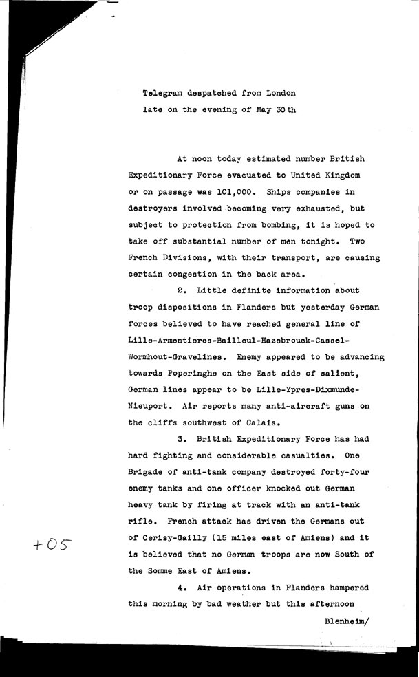 [a306t05.jpg] - Telegram despatched from London late on the evening of May 30th 1940
