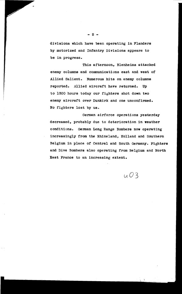 [a306u03.jpg] - Telegram despatched from London on the morning of June 1st 1940 - Page 2