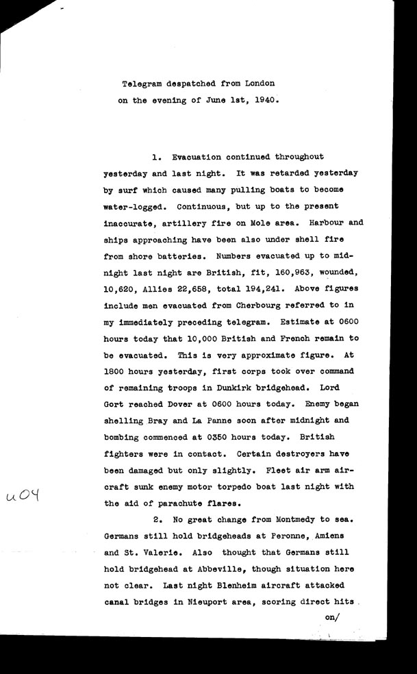 [a306u04.jpg] - Telegram despatched from London on the evening of June 1st 1940