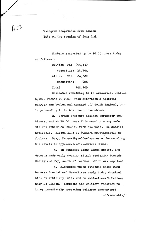 [a307a07.jpg] - Telegram on military situation 6/2/1940