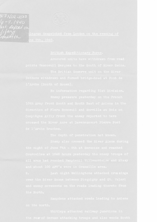 [a307n02.jpg] - Latest report on military situation 6/9/1940
