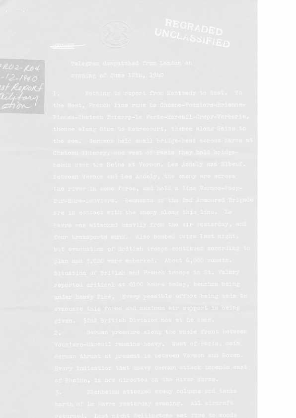 [a307r02.jpg] - Telegram on military situation 6/12/1940