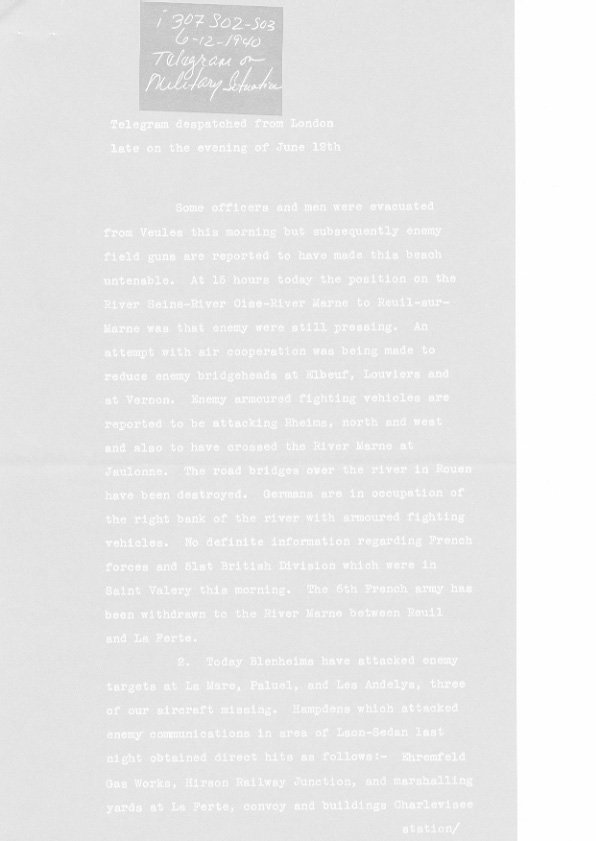 [a307s02.jpg] - Telegram on military situation 6/12/1940