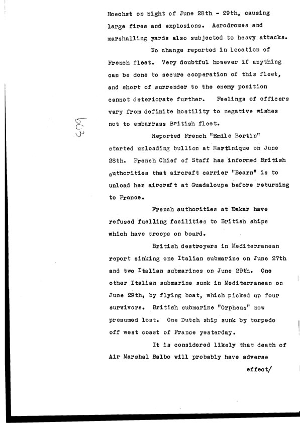 [a308b03.jpg] - Cont-Telegram dispatced from London re. military situation  6/30/40