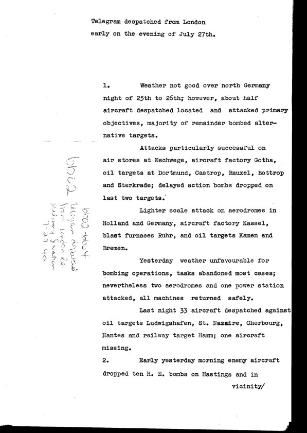 [a308bb02.jpg] - Telegram dispatched from London re. military situation  7/27/40