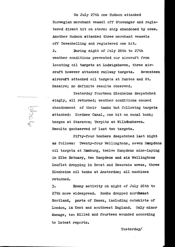 [a308bb06.jpg] - Cont-Telegram dispatched from London re. military situation  7/28/40