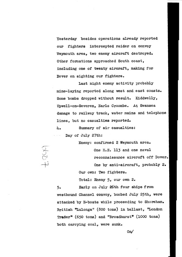 [a308bb07.jpg] - Cont-Telegram dispatched from London re. military situation  7/28/40