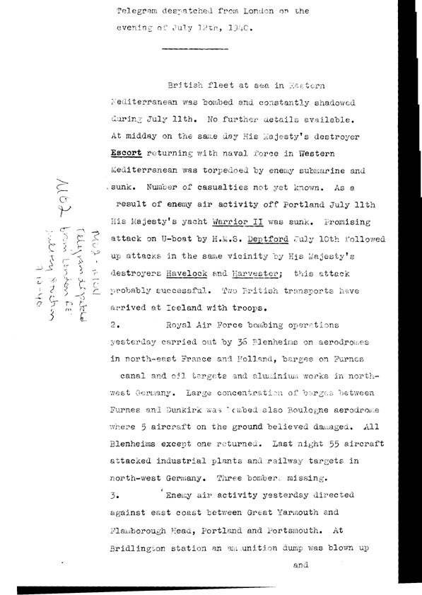 [a308m02.jpg] - Telegram dispatched from LOndon re. military situation  7/12/40