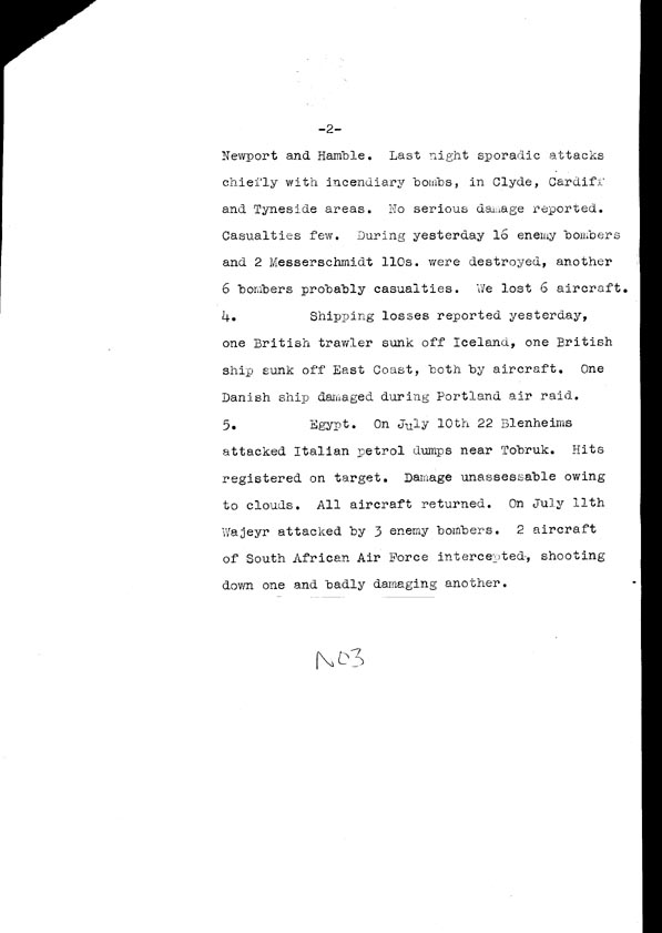 [a308n03.jpg] - Cont-Telegram dispatced from London re. military situation  7/13/40