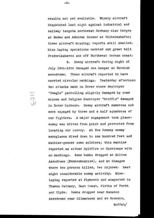 [a308u03.jpg] - Cont-Telegram dispatched from London re. military situation  7/20/40