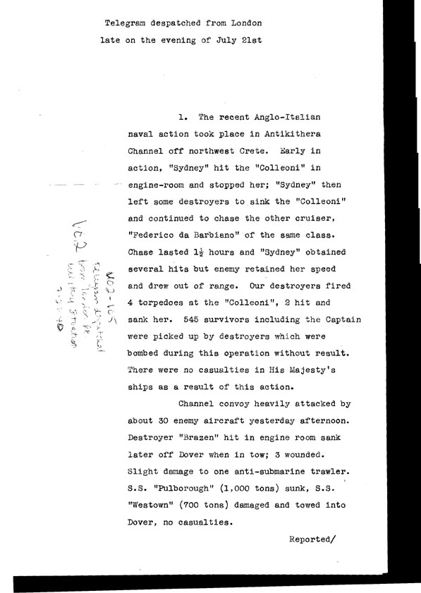 [a308v02.jpg] - Telegram dispatched from LOndon re. military situation  7/21/40