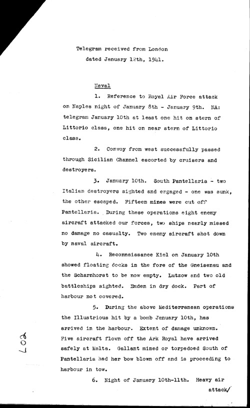 [a316l02.jpg] - Telegram from London regarding military situation 1/12/41