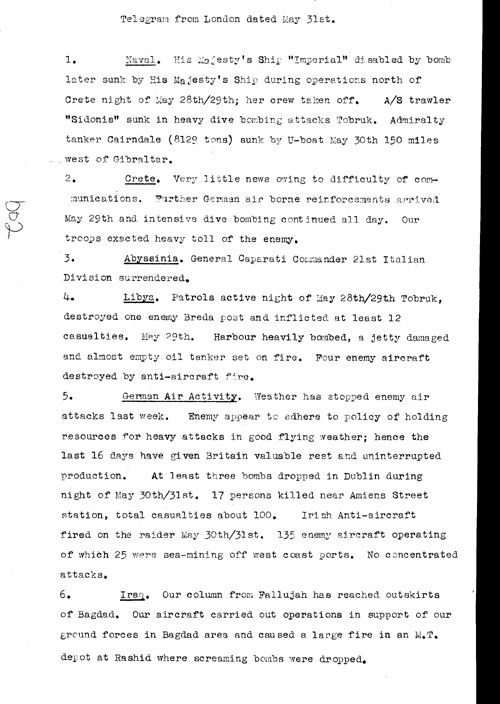 [a321b02.jpg] - Telegram from London on military situation 5/31/41