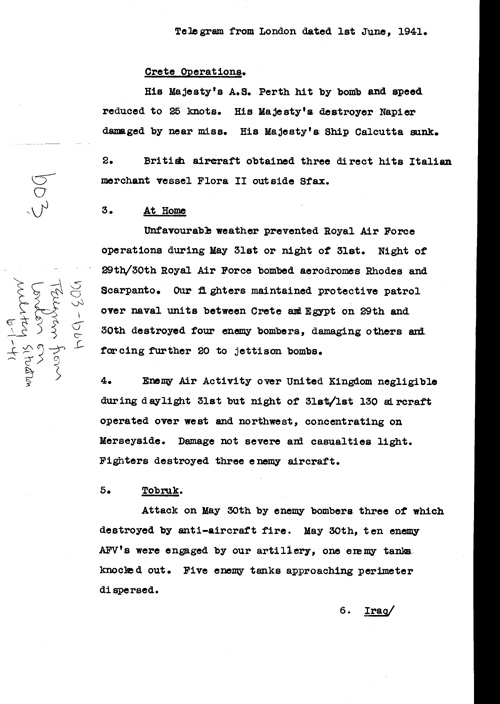 [a321b03.jpg] - Telegram from London on military situation 6/1/41