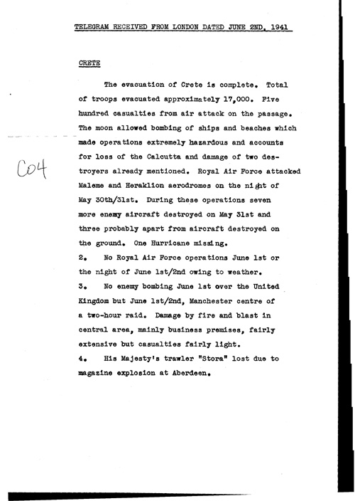 [a321c04.jpg] - Telegram from London on military situation 6/21/41