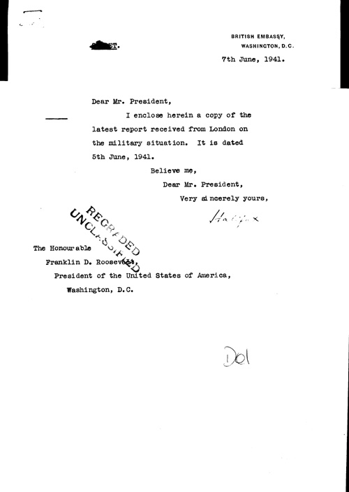 [a321d01.jpg] - Cover letter; Halifax-->FDR 6/7/41