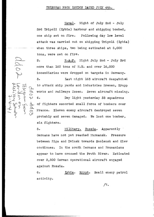 [a321dd02.jpg] - Telegram from London on military situation 7/4/41