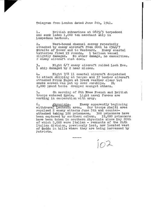 [a321i02.jpg] - Telegram from London on military situation 6/8/41