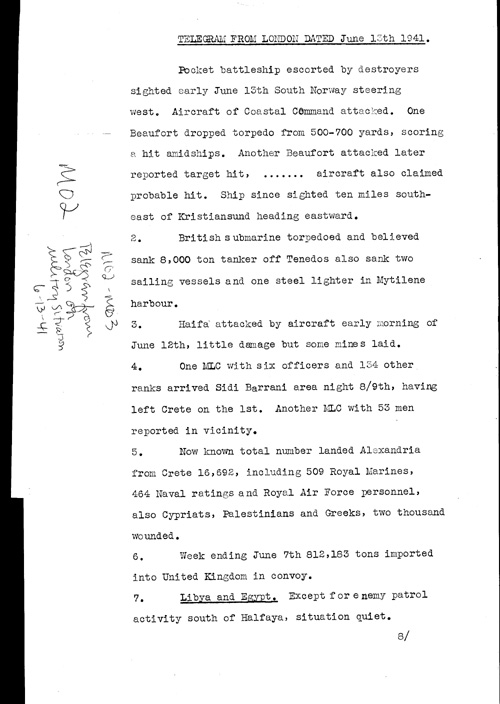 [a321m02.jpg] - Telegram from London on military situation 6/13/41