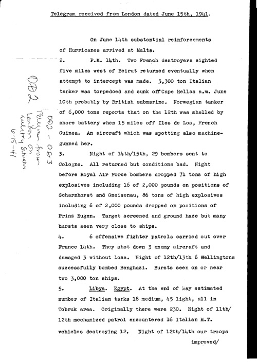 [a321o02.jpg] - Telegram from London on military situation 6/15/41