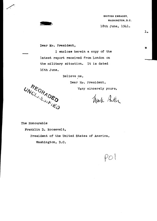 [a321p01.jpg] - Cover letter; Butler-->FDR 6/18/41
