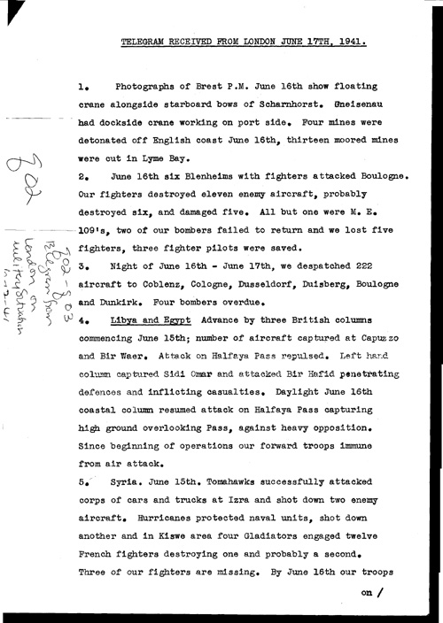 [a321q02.jpg] - Telegram from London on military situation 6/17/41
