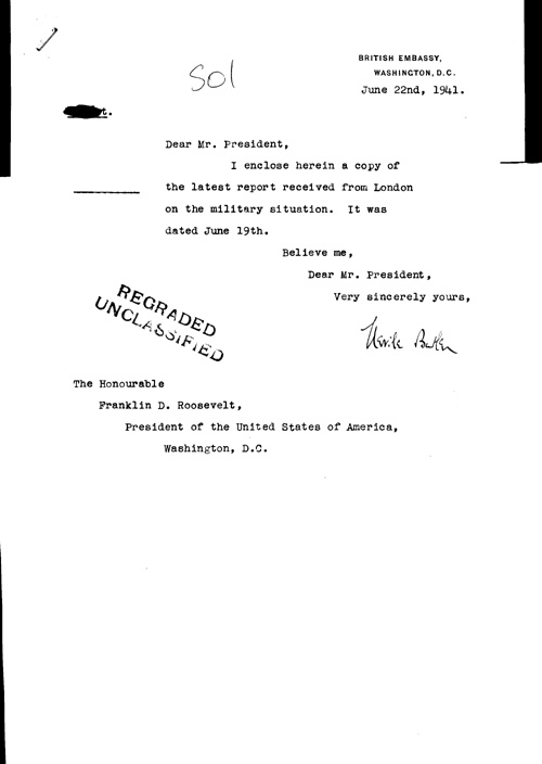 [a321s01.jpg] - Cover letter; Butler-->FDR 6/22/41