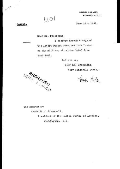 [a321u01.jpg] - Cover letter; Butler-->FDR 6/24/41