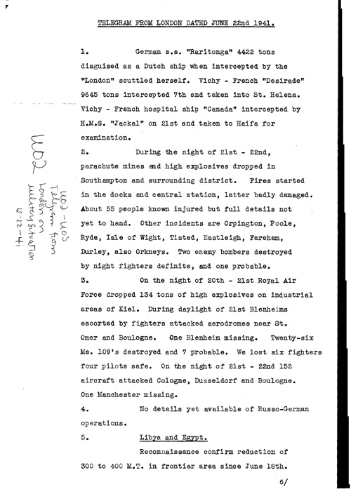 [a321u02.jpg] - Telgram from LOndon on military situation 6/22/41