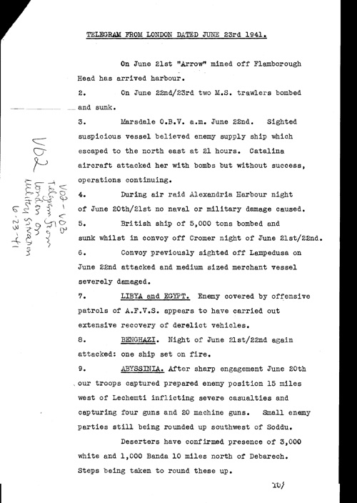[a321v02.jpg] - Telgram from London on military situation 6/23/41
