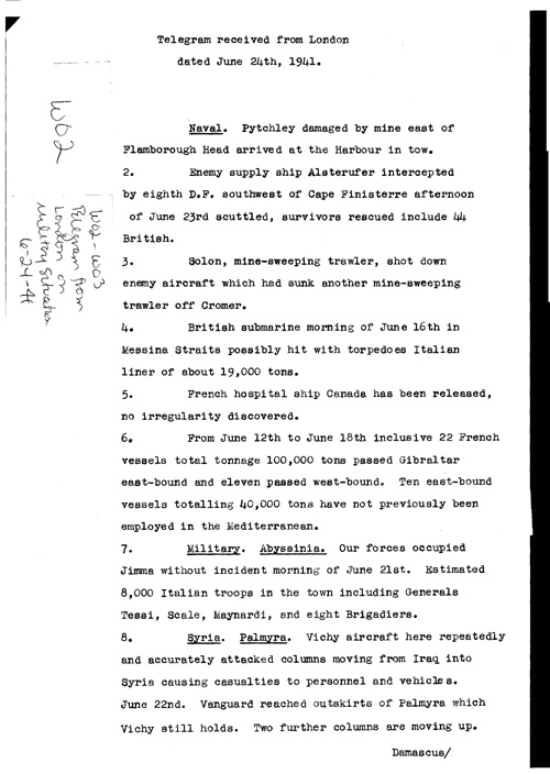 [a321w02.jpg] - Telegram from London on military situation 6/24/41