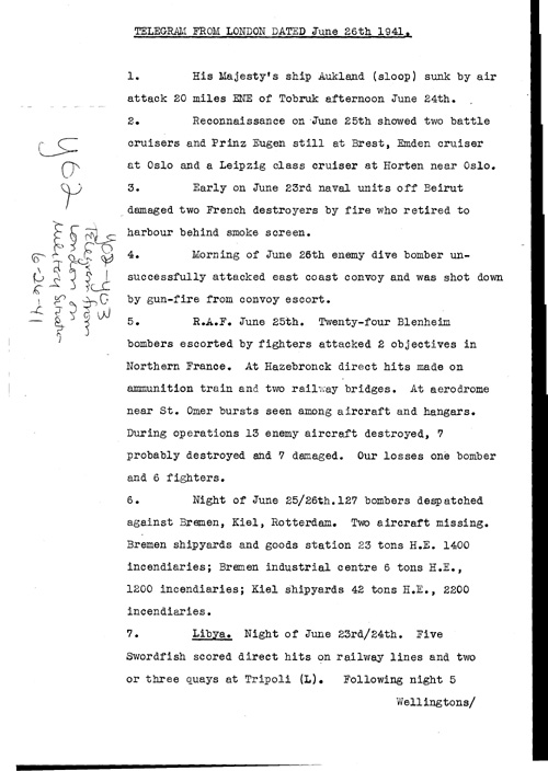 [a321y02.jpg] - Telegram from London on military situation 6/26/41