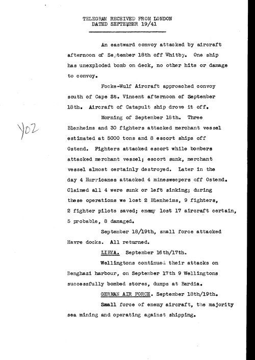 [a323y02.jpg] - Telegram from LOndon on military situation Sept.19/41